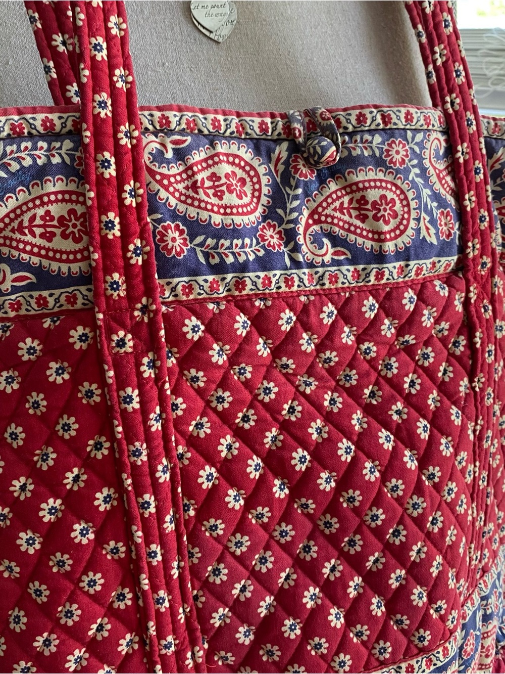 Vintage Vera Bradley Large Red Quilted Paisley Tote Bag EUC - Picture 8 of 11